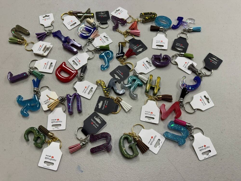 Lot of Handmade Resin Alphabet Keychains with Tassels Colorful Letter Key Ring